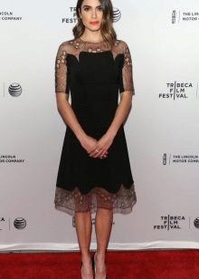 Black evening dress midi with a red carpet