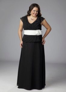 Black long dress with a white belt for full