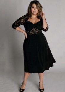 Black dress for the full combo of two fabrics: tight jersey and lace