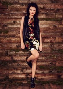 Color dress with leather vest