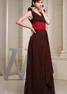 Brown dress with a red belt