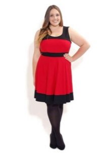 Red dress with black trim on the neckline and bottom skirt for obese women