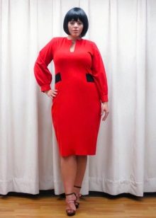 Semi-pleasing mid-length red sheath dress for obese women