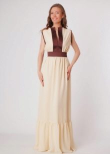 Long milk dress with bronze snaps