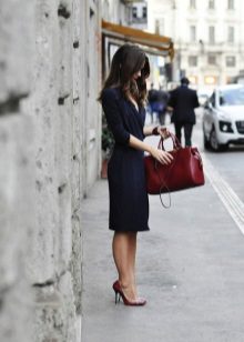 Red bag to dark office dress