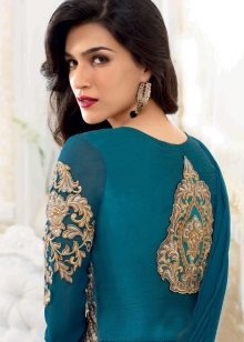 Sea-green dress with gold pattern