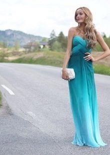  Evening gown of aqua color with the transition to blue