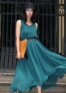 Sea-green dress with red