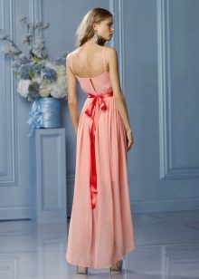 Peach dress with a fuchsia bow