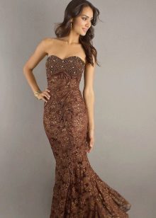 Long lace dress year chocolate color