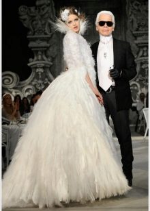 Chanel wedding dress with feathers