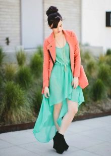 Mint dress with peach jacket