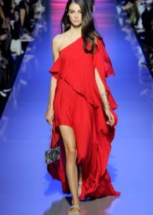 Red dress in the Greek style on one shoulder