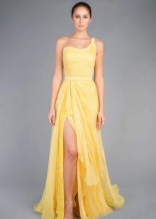 Greek dress with one shoulder yellow