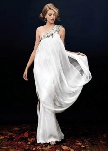 One shoulder wedding dress with rhinestones in the Greek style