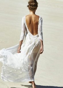 Long chiffon dress with lace and open back