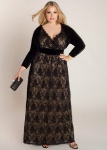 Lace long dress combined with velvet for obese women (girls)
