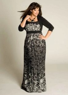 Closed long dress with a small pattern for obese women