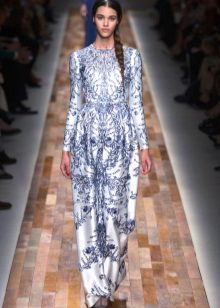 Long dress in Russian style with Gzhel pattern