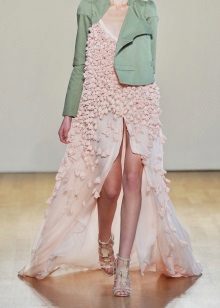Pink dress with green jacket