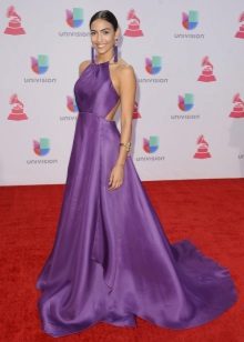 Purple silk a-silhouette dress