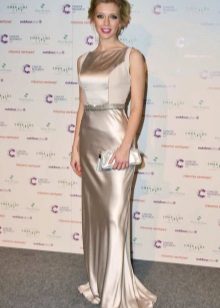 beige straight silk dress