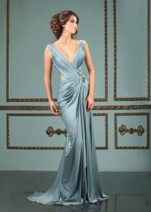Silk evening dress with train