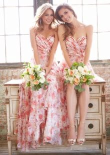 Bridesmaid Dresses with Peach Floral Print