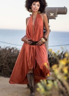 Terracotta dress in the bohemian style