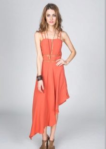 Medium length asymmetrical terracotta dress
