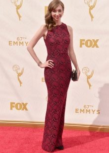 Dress in burgundy color evening