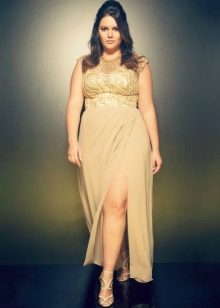 Long knit beige dress with a high waist for full