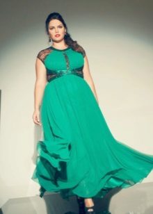 Green knitted long dress with a high waist for obese women