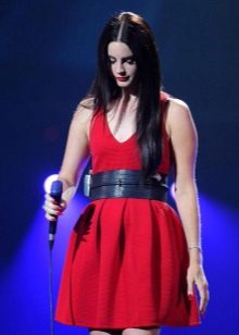 Cherry dress with a wide belt