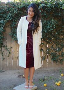 Cherry dress with white coat