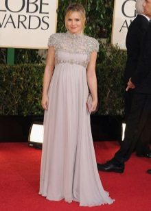 Light gray long dress with short sleeves for pregnant women