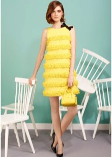 Dress trapeze fringed yellow