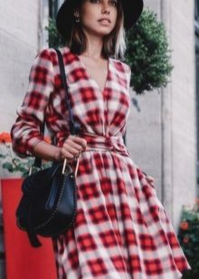 Red and white check dress