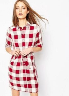 Red and White Check Shirt Dress