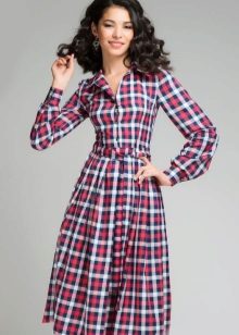 Red dress in white and blue check