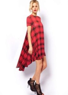 Red dress in a cage with an asymmetric skirt