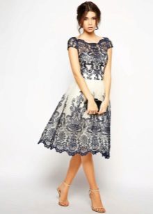 Black and white a-silhouette lace dress