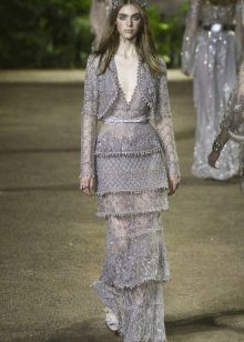 Gray lace multi-tiered dress