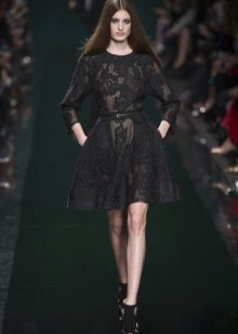 Black short a-silhouette lace dress