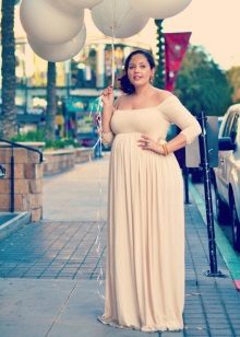 Long beige A-line dress for obese women