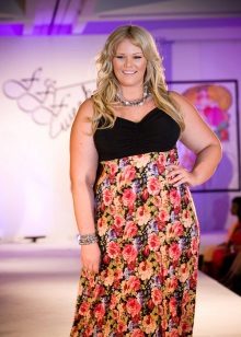 Dress - dress with a black bodice and a floral print skirt for obese women