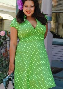 Green and White Polka Dot High-Waisted Short Dress for Fat Women