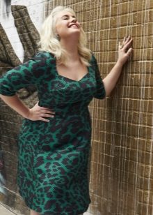 Office dress Tracezia green with black print for full