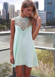 Light blue A-line dress with lace bodice