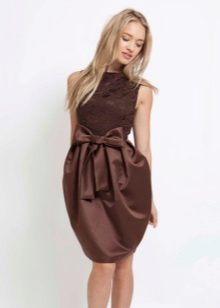Combined balloon dress with a lace top and satin skirt
